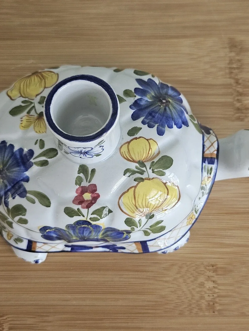 Made in Italy Hand Painted Ceramic Turtle Candle Holder Floral Glossy Finish VTG